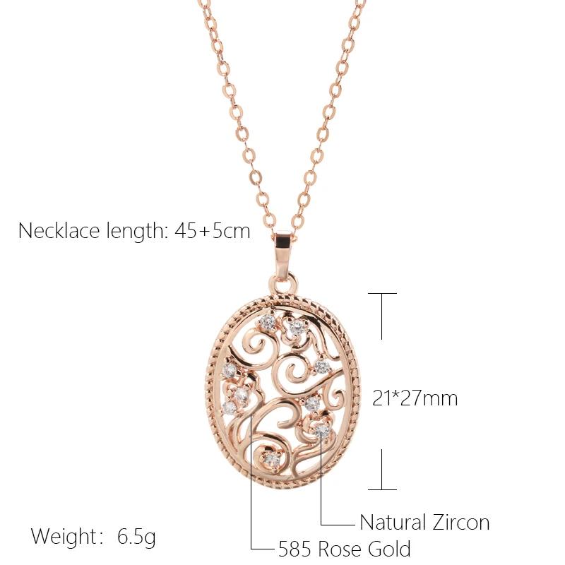 Vintage Hollow Flower Pendant Necklace For Women  Rose Gold Color Natural Zircon Accessories Party Daily Fine Jewelry