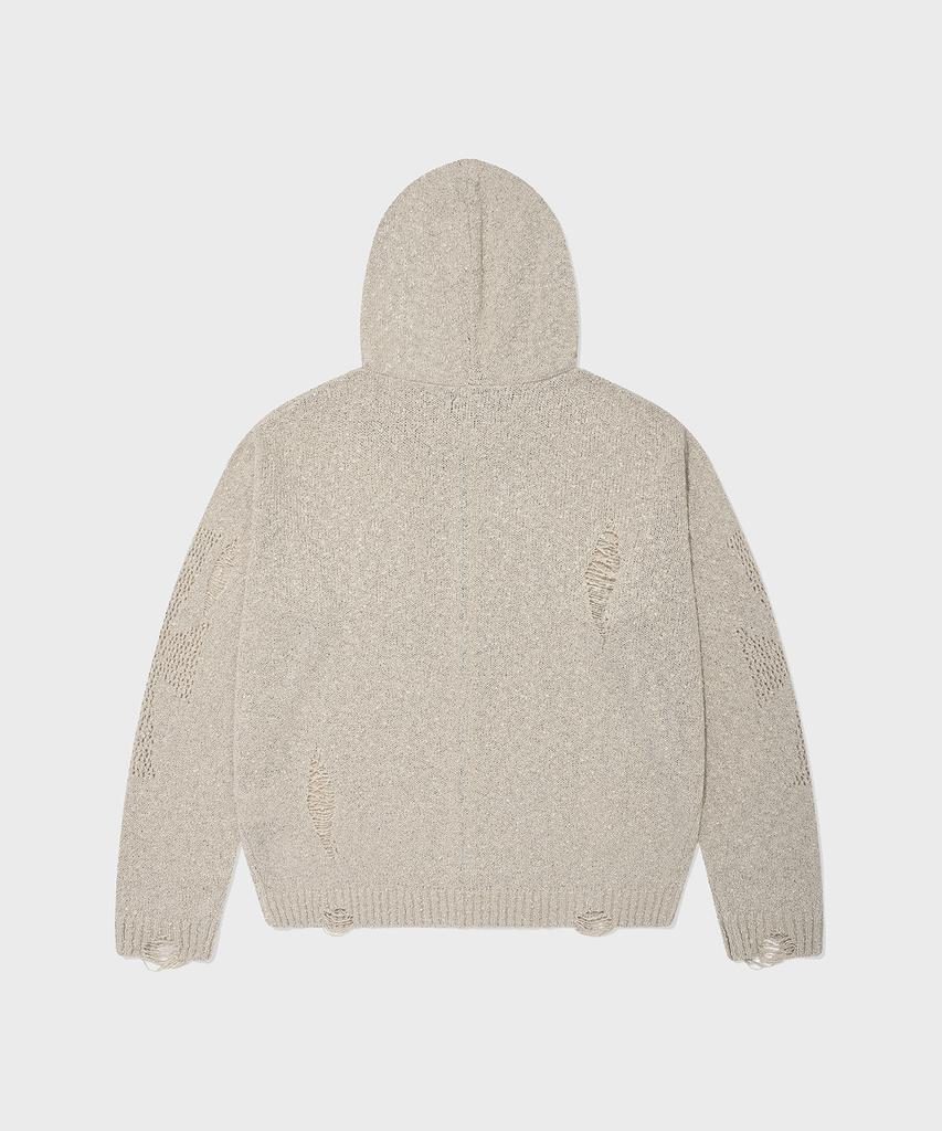 SAINTPAIN Sp Cross Damaged Knit Zip-Up Ivory
