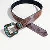 Ladies Wear The Classic Western Belt Embossed Pu Leather Bohemian Style Oval Turquoise Buckle Waist Band