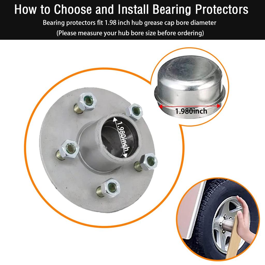 SDTC Tech Trailer Wheel Bearing Protector Sets 1.98 Inch Stainless Steel Bearing Protectors With Bearing Dust Cover Caps For Trailer Boat (Grey And