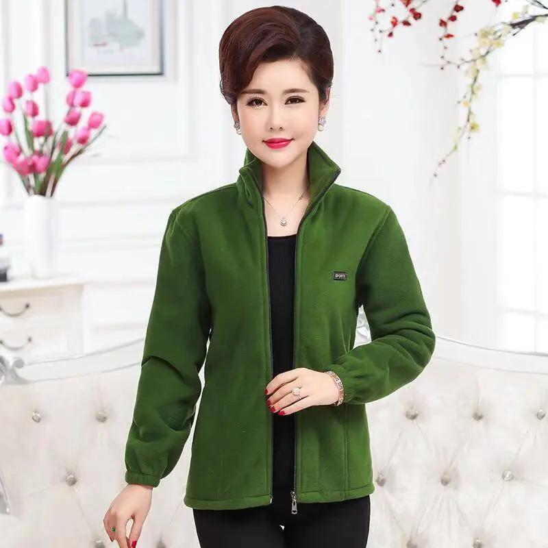 WTEMPO Spring Autumn Polar Fleece Tops Loose Mom's Clothing Fleece Sports Coat Middle Aged and Elderly Women's Clothing