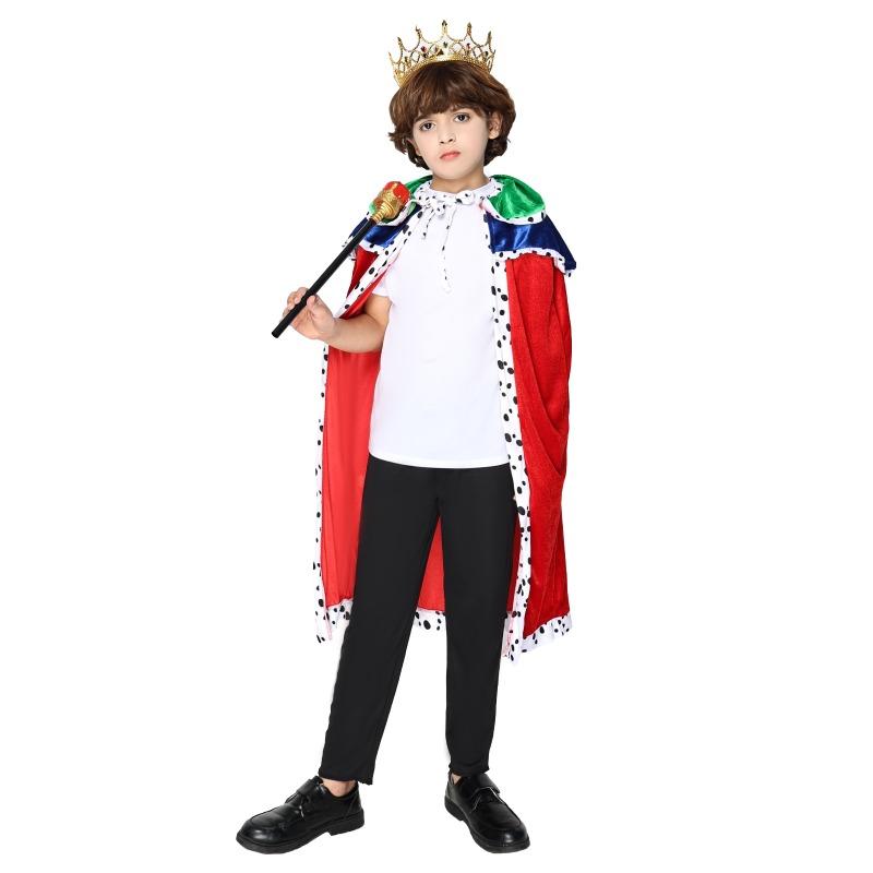 Costum Robă de Rege pentru Copii Pelerină Regală Mantaua Regelui cu Set Coroană și Sceptru Cosplay Rege Copil pentru Carnaval Paște Purim