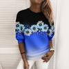 Women's Fashion Casual Long Sleeve Print Round Neck Pullover Sweatshirts Top Blouse