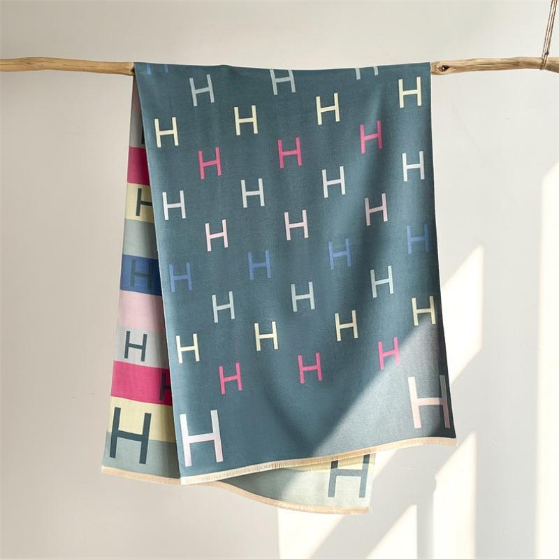 Fular colorat cu litere pentru femei, toamnă și iarnă, nou, îngroșat, color pe ambele părți, imitație cașmir, de înaltă calitate, versatil, șal cald