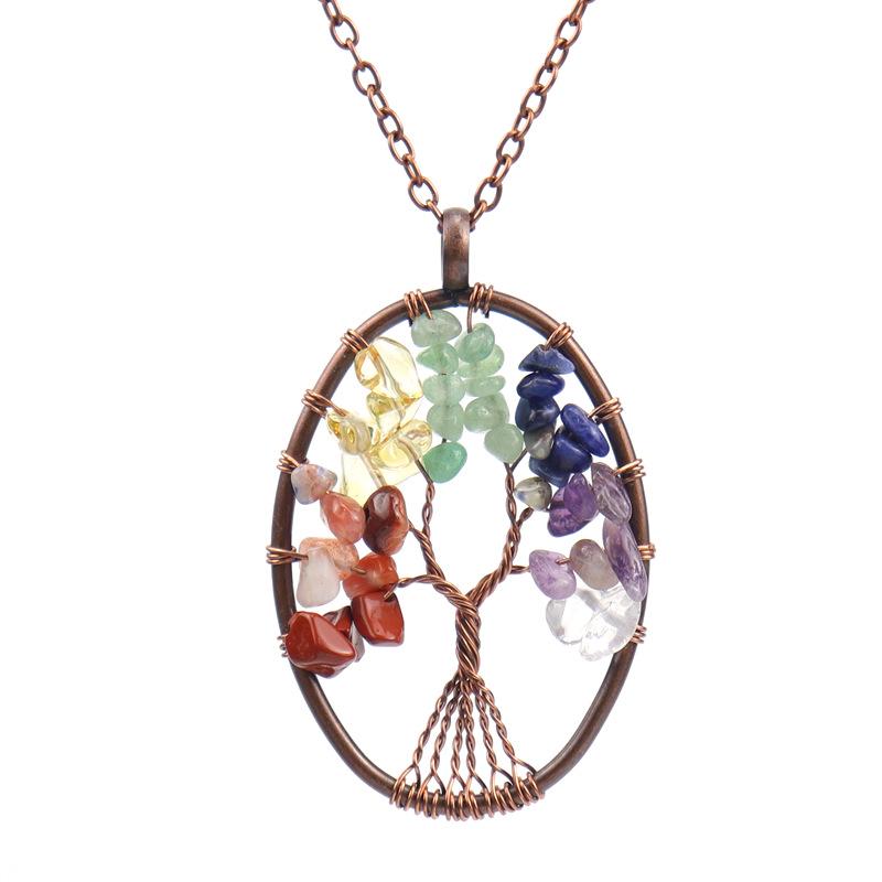 

Ручная работа Ожерелье «Древо жизни» с обмотанными проволокой кристаллическими бусинами из дробленых камней