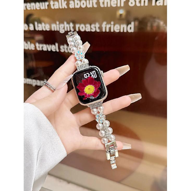 Pearl Beaded Bracelet for Apple Watch Bands for Women SE 11 40mm 41mm 42mm 38mm Dressy Metal Bling Jewelry Wristband Adjustable 38mm 40mm 41mm