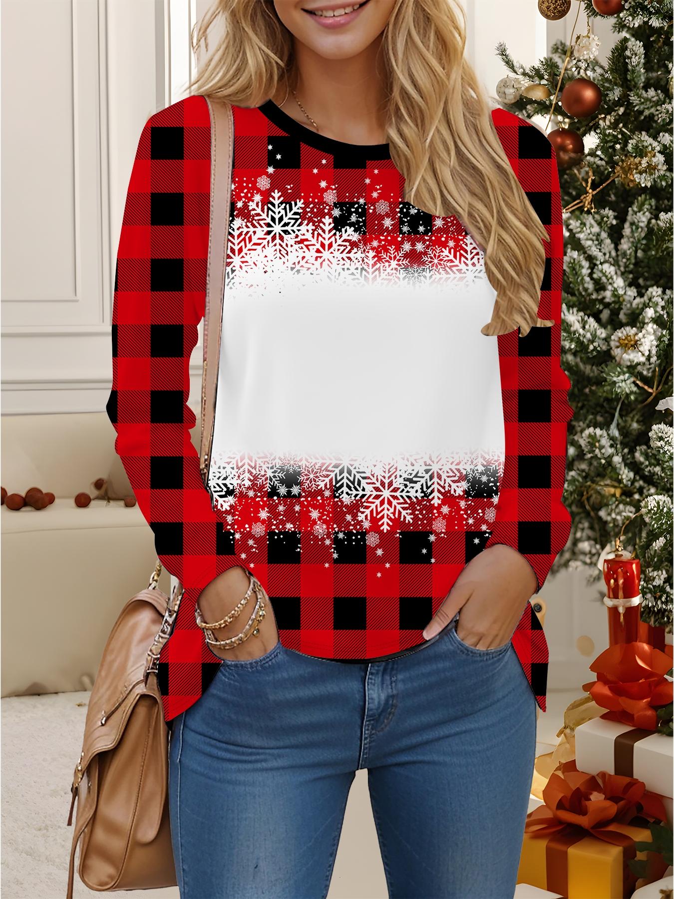 

Tops for Women 3D Christmas Print Round Neck Long Sleeve T-shirt Fall Casual Slim Pullover Women s Long Sleeve Top XXL