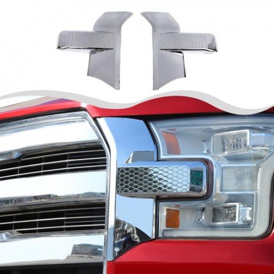 Car Front Bumper Headlight & Grille Cover Trim Bezels For Ford F150 2015+ Chrome