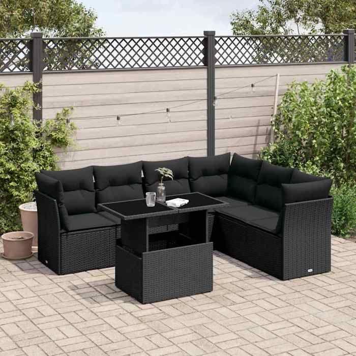 VidaXL Garden Lounge Set 7 Pcs with Cushions Black Wicker 3266605
