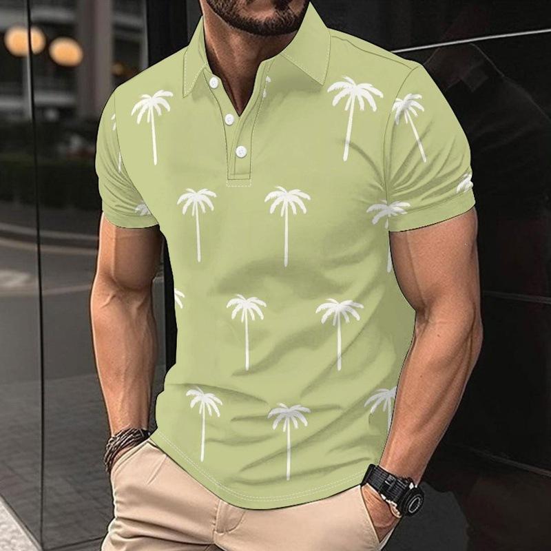 Tropisches Must-Have! Kurzarm-Polohemd mit Palmenprint, Lässig & Stilvoll