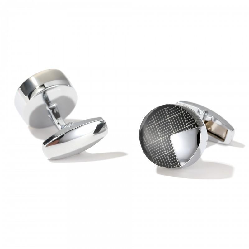 Men s Cufflinks Simple Stripe Rubberized Round Silver Jewelry alloy