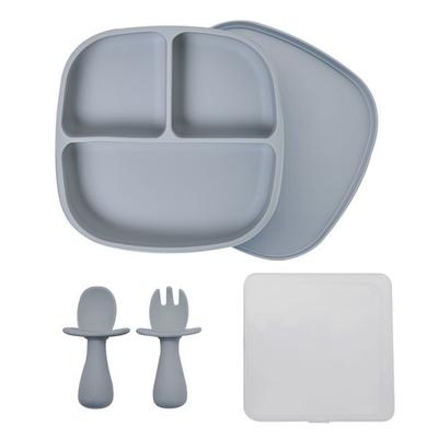 Lalabee Baby Food Tableware Set of 2, Gray, Suction Plate + Kids Spoon Fork Set, Popular Korean Parenting Items