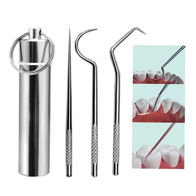 1pc Stainless Steel Toothpicks Pocket Set Portable Floss Pick Reusable Metal Toothpicks Tooth CleaningTool Kit With Storage Tube