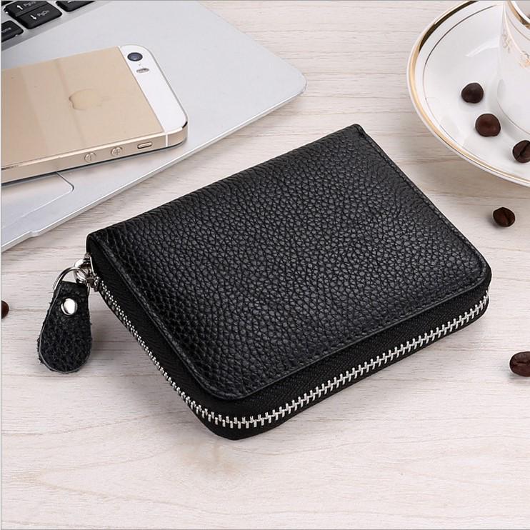 9039 Men's Crazy Horse Leather Bi-Fold Wallet with Zipper Coin Purse, Card Holder, Black.