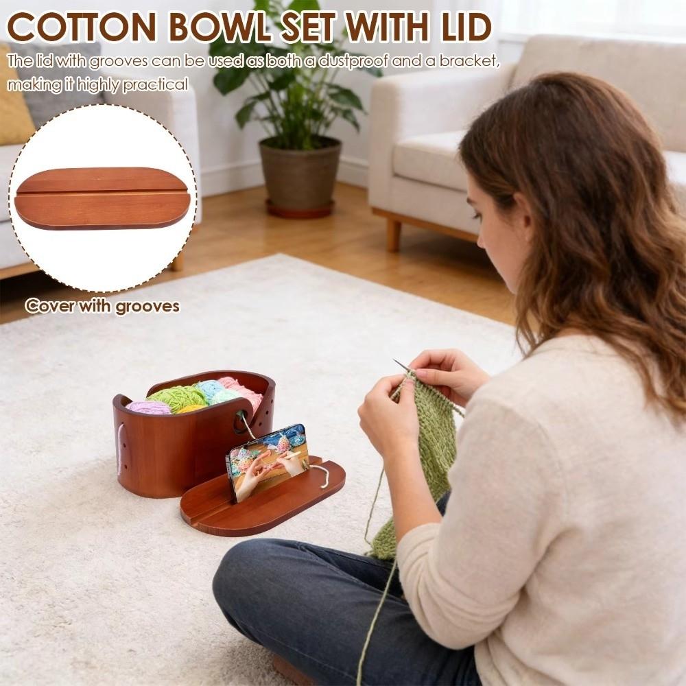 Oval Wooden Yarn Bowl Smooth Surface Yarn Holder Knitting Wool Holder Craft Room