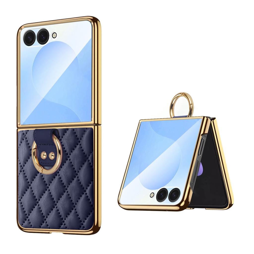 Fashionable Magnetic Diamond Grid Leather Ring Case for Samsung Z Flip 8 7 FE 6 5 4 3 Shockproof for Magsafe Stand Slim Cover
