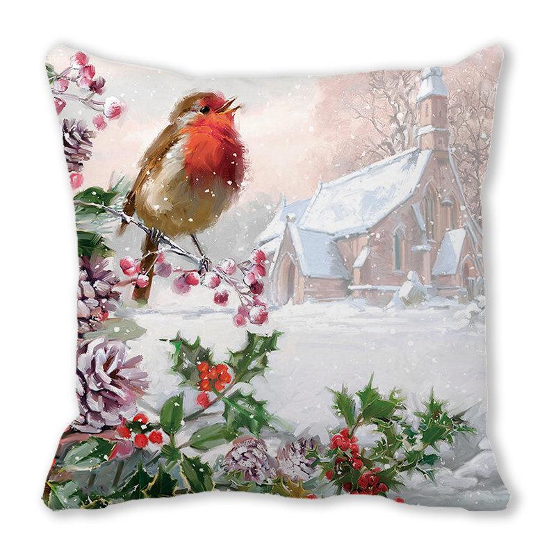 

Рождественский чехол для подушки с принтом Робина, наволочка с зимними птицами, Рождественская наволочка с Холли, украшения 40x40cm