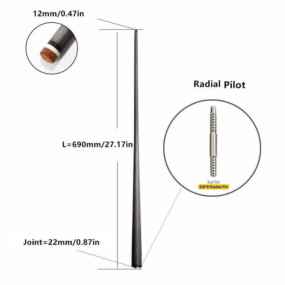 Profesionální karbonová tyč na kulečník | Nízká deformace, design Pro Taper s technologií Black Tech | Extra náhradní tyč na kulečník