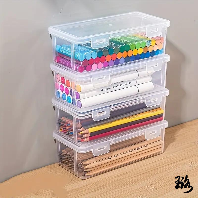 

4 Large Transparent PP Storage Boxes with Lids, Used for Storing Office Supplies, Pencils, and Crafts Bead Storage Box