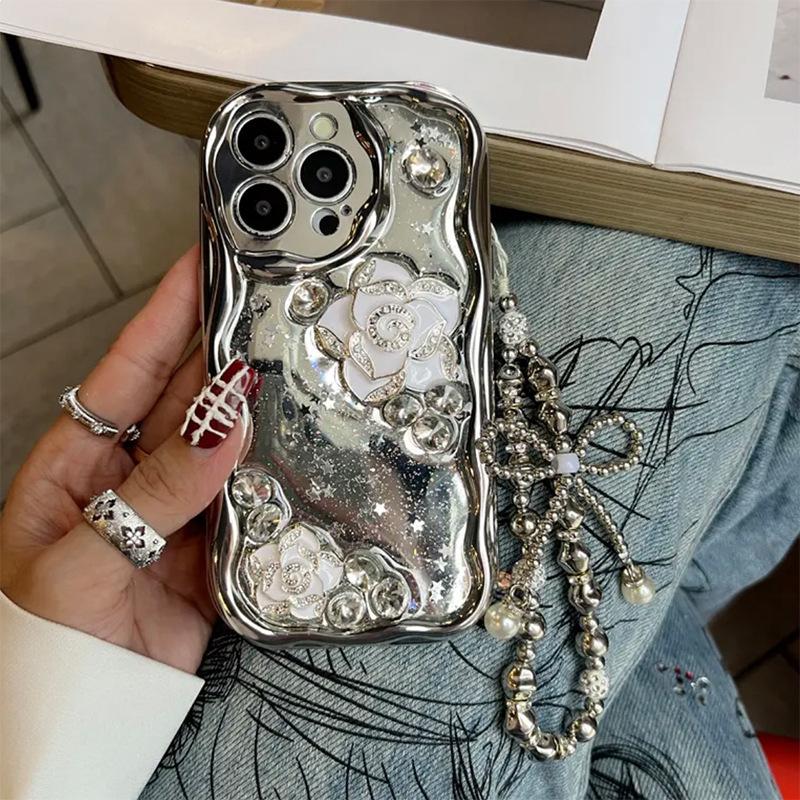 Silberne, galvanisierte Schutzhülle mit Tropfenfunktion für iPhone 17 Promax und Apple 16 (inkl. Schutzhülle mit 14-Zoll-Kette)