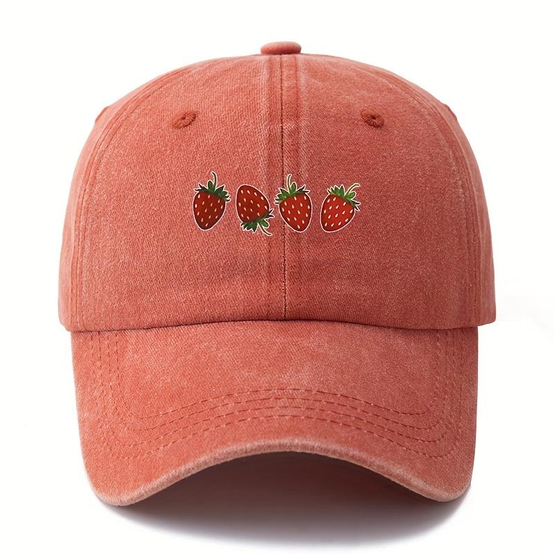 Casquette de baseball imprimée fraise, style décontracté et à la mode, casquette à visière unisexe, voyage en plein air, camping