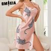 GMXIA Ice Silk Nightgown Women Summer Leopard Sexy Pure Desire Wind Sling Sleepwear
