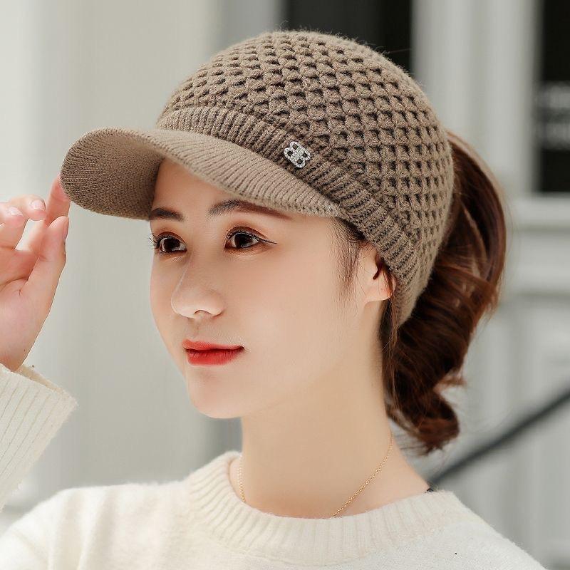 

Korean Style Trendy Empty Top Woolen Hat for Girls In Autumn and Winter Thickened Warm Knitted Hat Outdoor Running Duck Hat