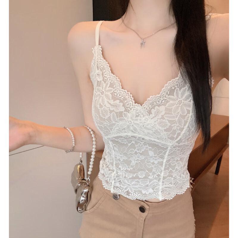 Zhuo Se Women's V-neck Lace Camisole Top
