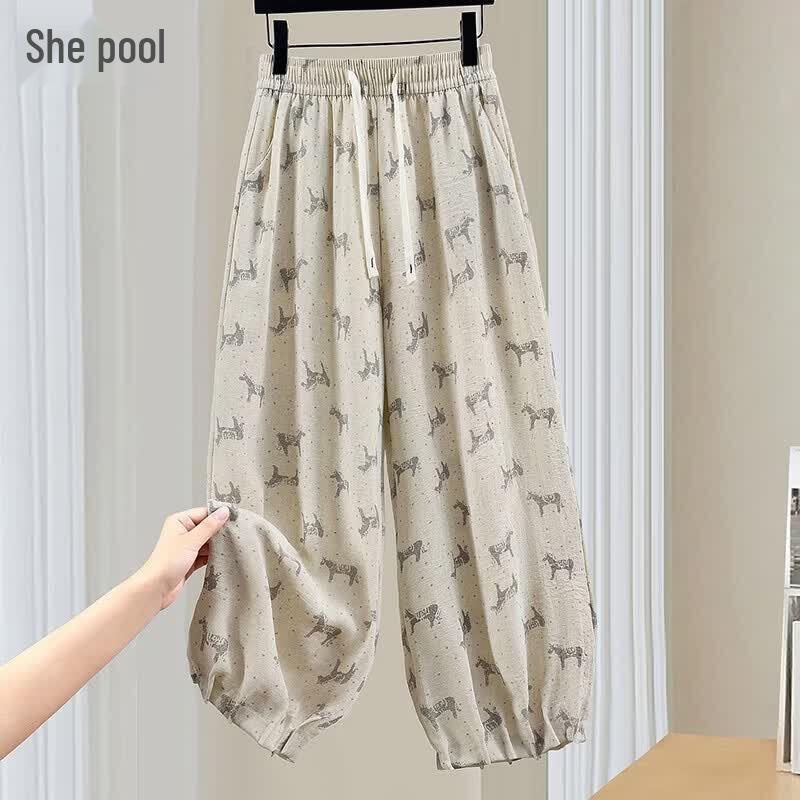 Women s Ethnic Print Drawstring Elastic Waist Cropped Pants XL
