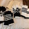 Fingerless Gloves with Touch Screen for Women Autumn and Winter Leopard Print Warm and Thickened Knitted Fingerless Woolen Gloves