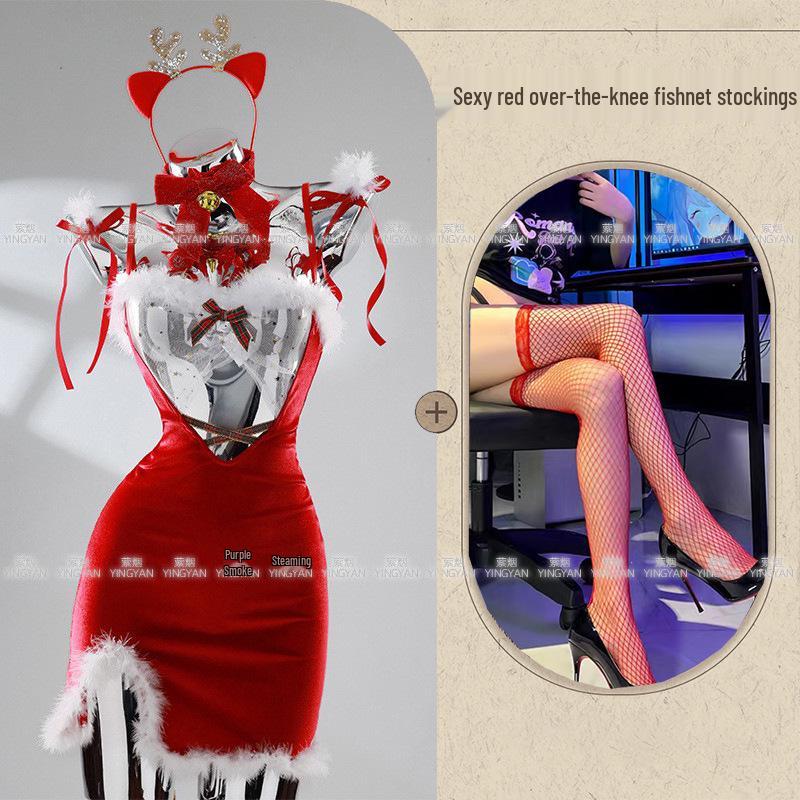 Seductive Red Christmas Lingerie Set - Sheer, Tight-Fit, Teasing Role Play Costume 0936