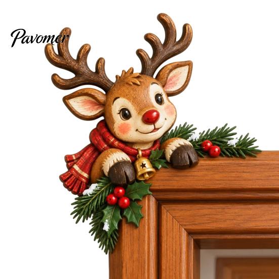 Holiday Door Decor Christmas Wooden Topper, Funny Snowman Nutcracker Penguin Angel Santa Claus Indoor Decoration Frame Corner Sign for Window