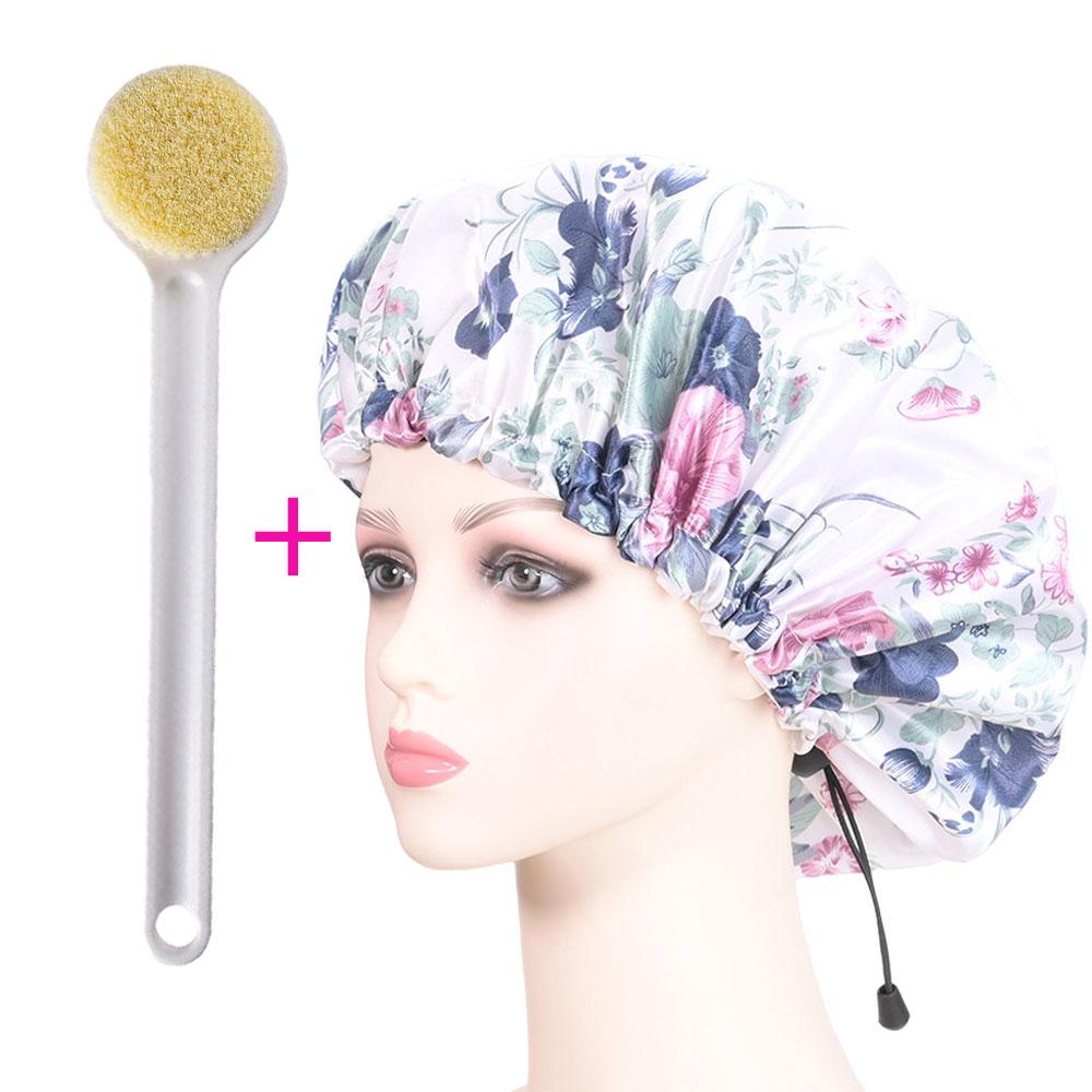 

New Adjustable Double Layer Shower Cap with Bath Brush Kitchen Makeup Anti-oil Fume Hood Shampoo Bath Thickening Sleep Cap