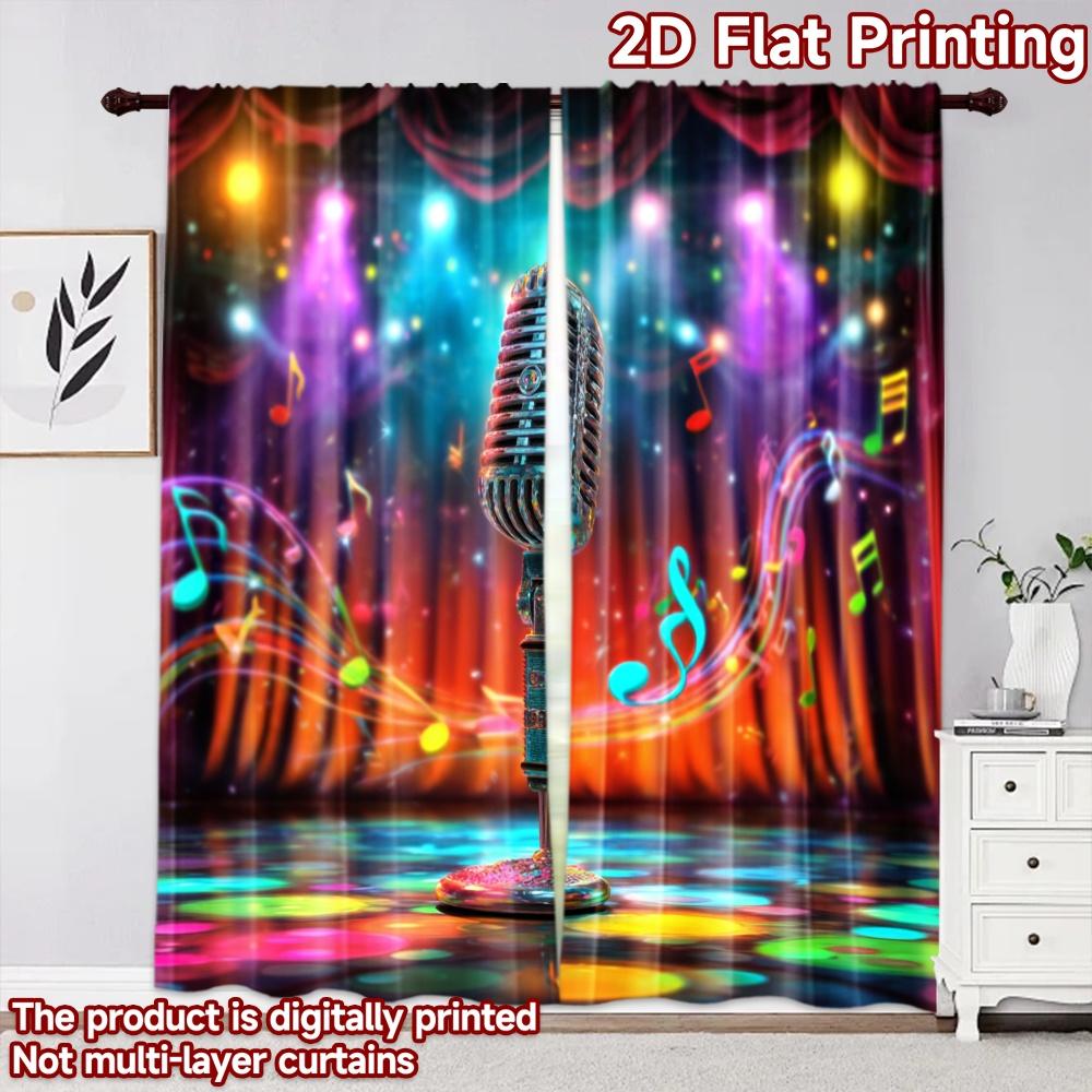 2D flat printing 2pcs Curtain Window Treatment Curtains Musical Night Spotlight Digital Printed Polyester Drapes Festive Holiday