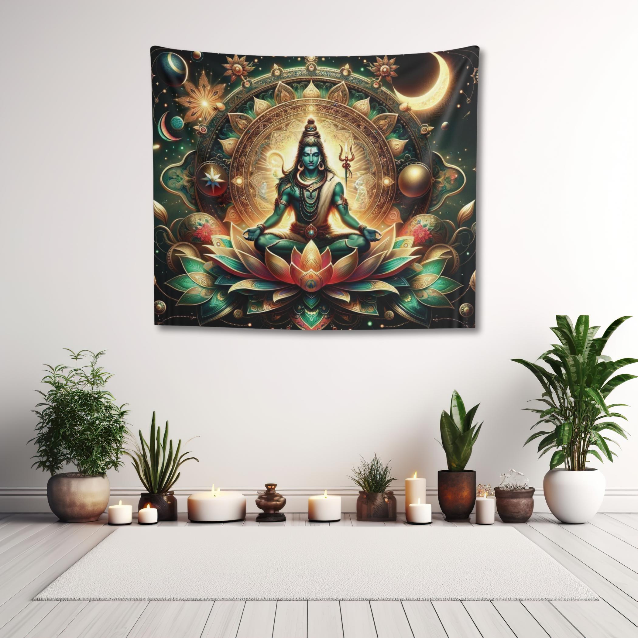 Cosmic Lord Shiva Tapestry Single Sided Print Majestic Wall Decor Home Living Room Temple Area Sacred Vibe Decor Devotional Gift 74x94cm(29x37in)