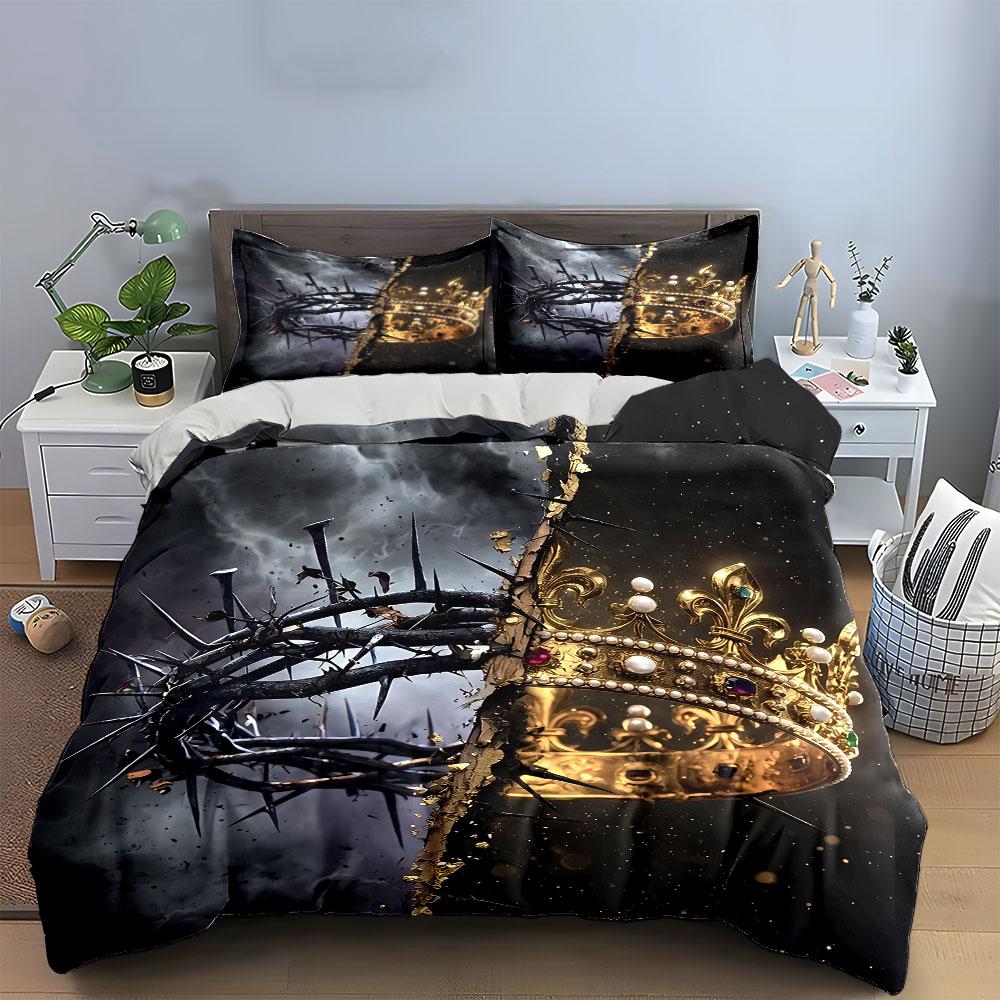 Thorns and Crown Contrast Design Bedding Duvet Cover Set Duvet Cover Pillowcases (1*Duvet Cover 2*Pillowcases, Without Duvet Insert)