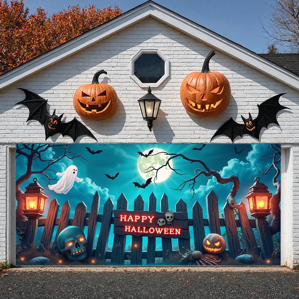 Outdoor Decoration Halloween Skeleton Event Banner Party Backdrop Wooden Fence Halloween Banner For Outdoor Decoration Festival