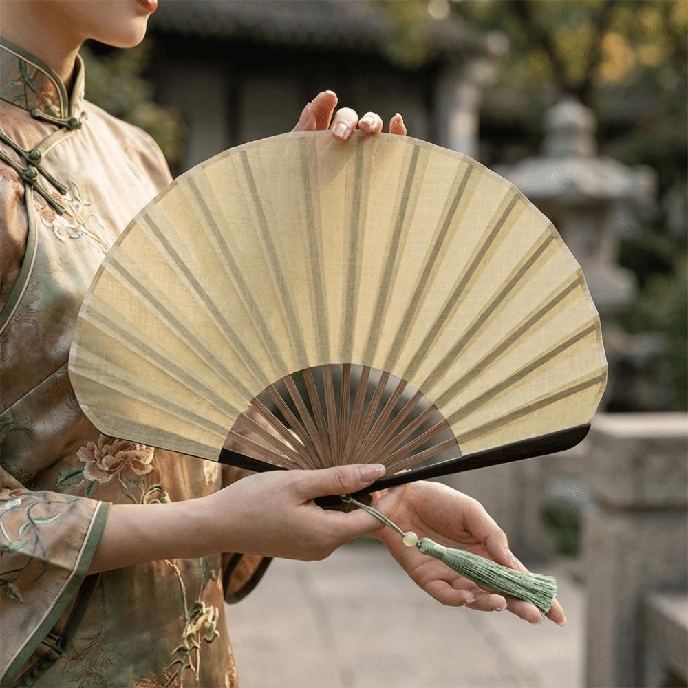 Cotton Linen Cloth Folding Hand Fan Solid Color Handheld Fan Retro Mini Shell Fan Dance Props