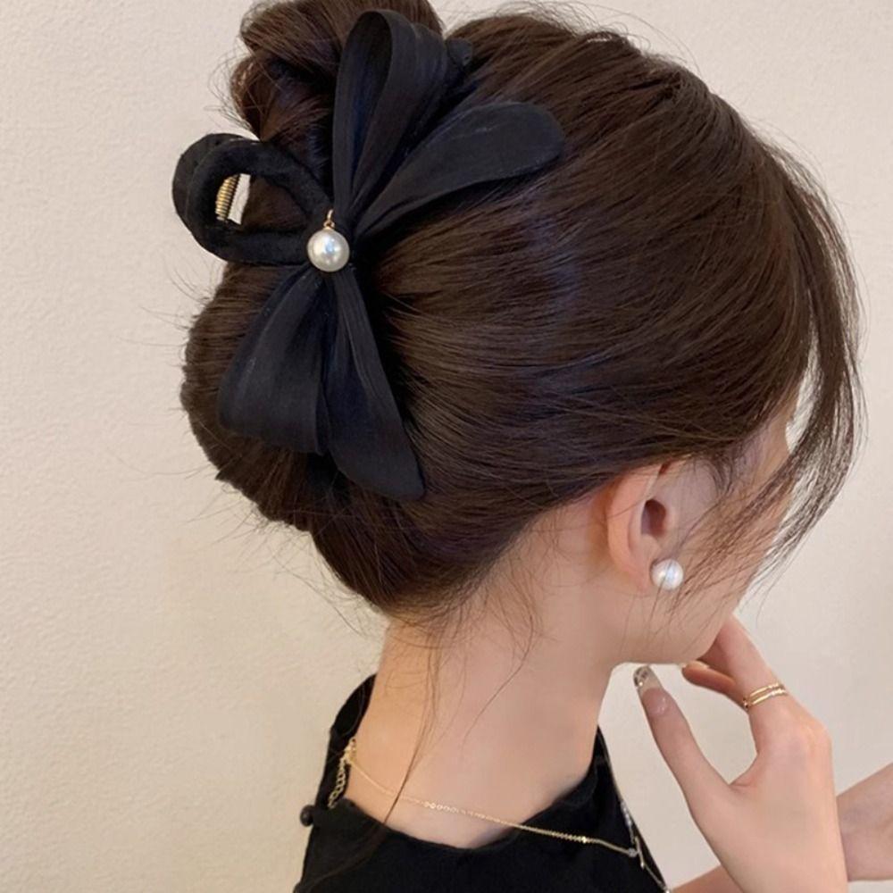 

Simple Large Bow Hair Clip Hair Accessories Crab Ponytails Fashion Bowknot Hairpins Women чёрный