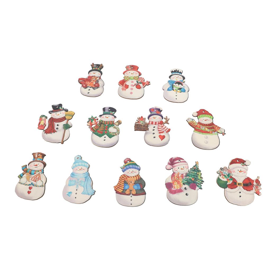 36PCS Xmas Snowmen Wood Ornaments Xmas Tree Hanging Decorations Crafts with Hemp Ropes for Winter Ho