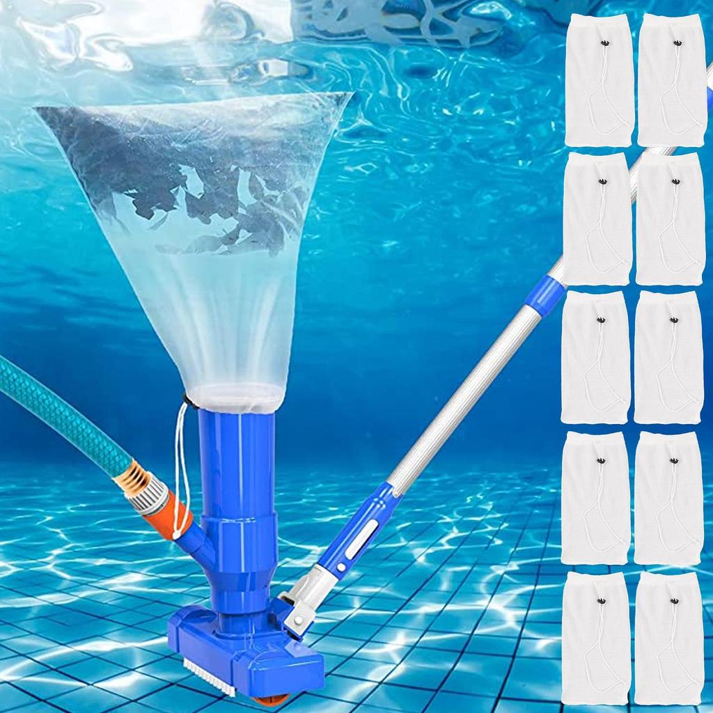 Pool Vacuum Bags Fine Mesh Pool Vacuum Filter Bags 10 Pieces Reusable Nylon Pouch with Locking Cord for Ponds Water Sand Dirt
