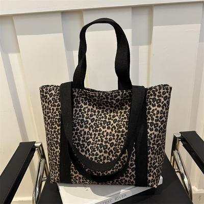 Korean Style Leopard Print Large-capacity Tote Bag 2025 New Shoulder Bag Lazy Style Student Class Canvas Bag