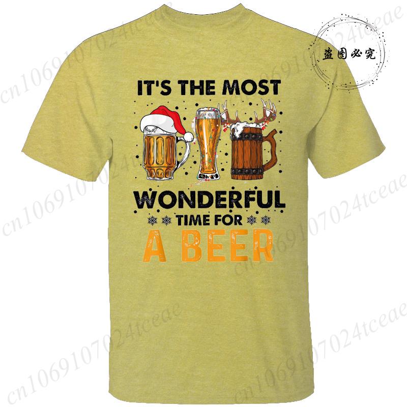 Men's Funny T-shirt Clothing It's The Most Wonderful Time for A Beer Christmas Tee Shirt Reindeer Drinking Graphic Tees Clothing