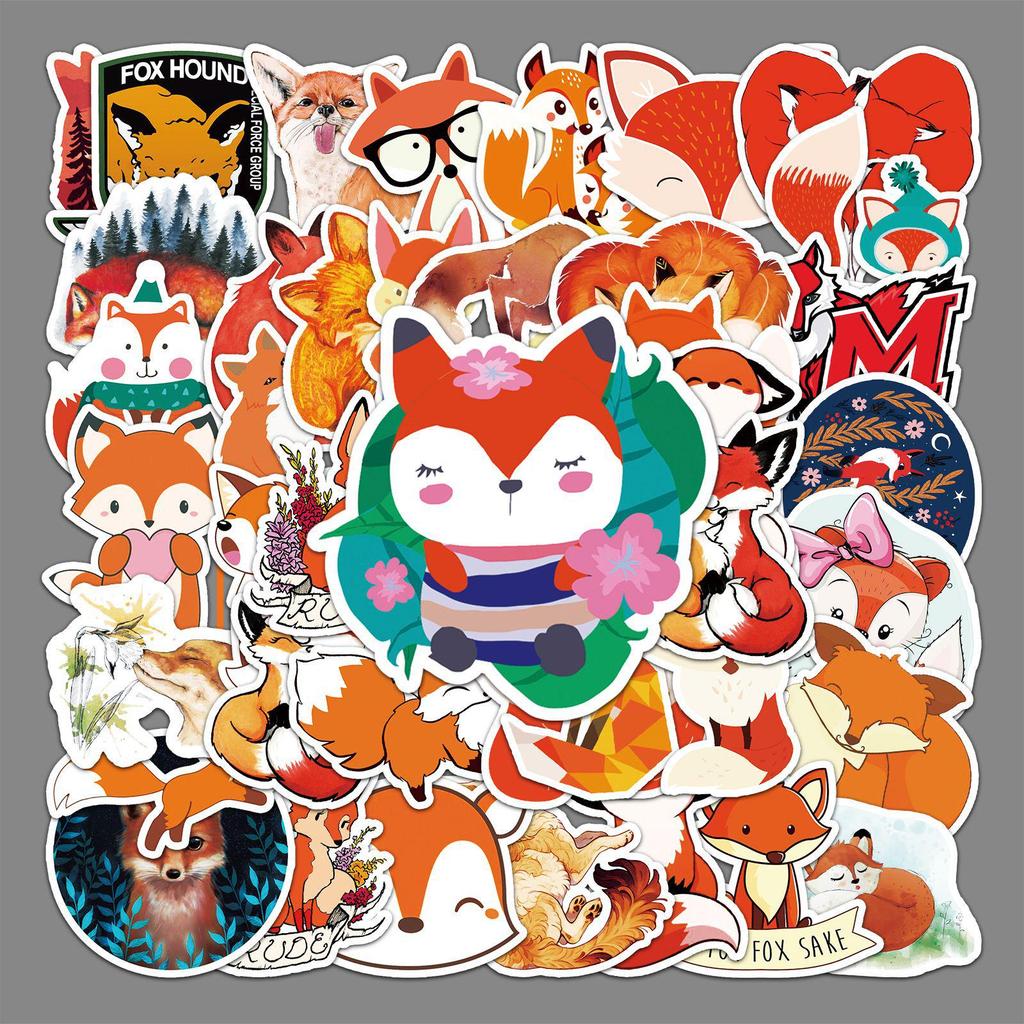 50pcs Cartoon Fox Decorative Stickers for Suitcase, Scooter, Refrigerator, and Car