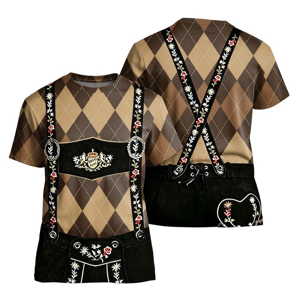 Men’s Vintage Pattern Short Sleeve T Shirt Loose Fit Casual Summer Top with Retro Print for Daily Wear Festival