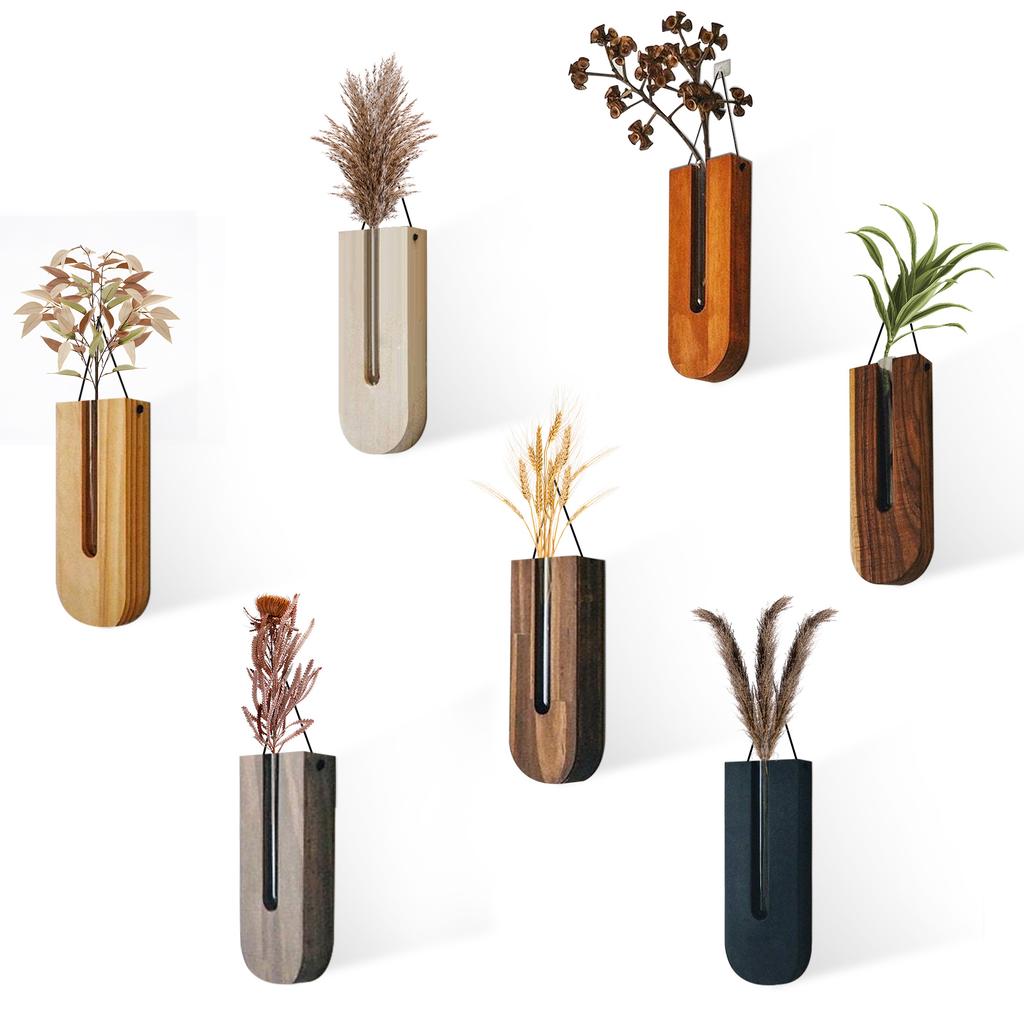 Wooden Wall Vase Modern Farmhouse Wall Decor Planter for Entryway Hallway Bedroom Dark Brown