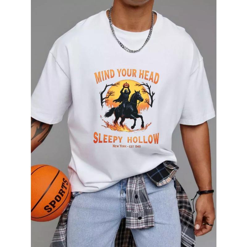 Weißes T-Shirt Mind Your Head Sleepy Hollow Halloween Reiter Design für Freizeitkleidung