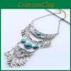 Women Long Vintage Tassel Necklace With Gemstone Leaf Art Jewelry Accessory