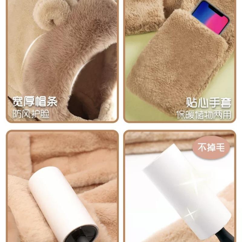 Cute dragon horn bear hat scarf integrated women's winter gloves cycling thickened dragon treasure three-in-one small antler hat