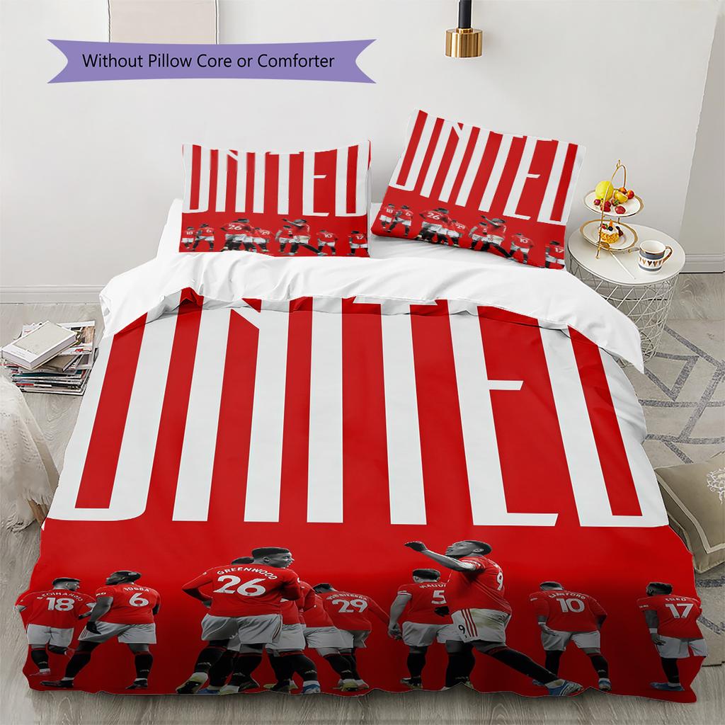 Man Utd Pattern Bedding Quilt Set Quilt Cover Pillowcase Home Decoration Birthday Gift (1 * Duvet Cover + 2 * Pillowcase, Without Core)